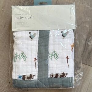 little unicorn Baby Quilt - White and Green Farm Design